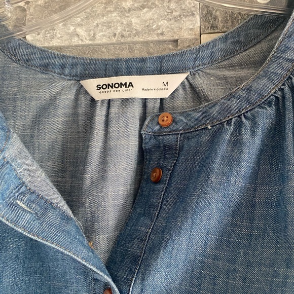 Sonoma Chambray Blue Button-Up Blouse - Picture 6 of 6